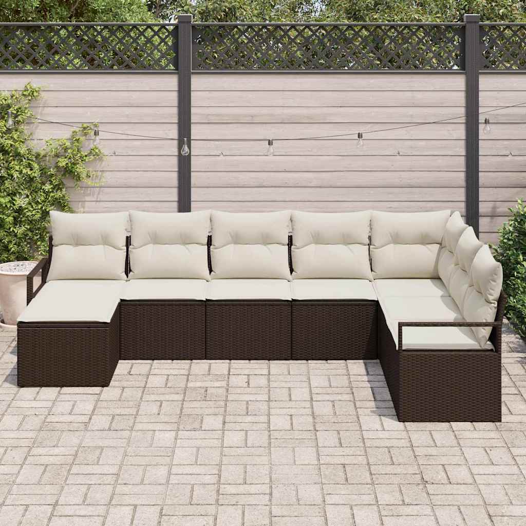Garten-Sofa-Set mit Kissen mit Speicher 8 pcs Braun und Creme